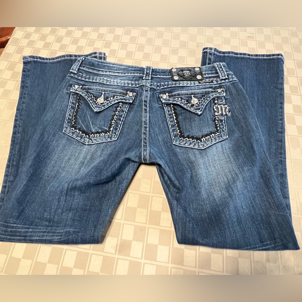 Miss Me Easy Boot Cut Jeans Sz 28 X‎ 29 Bling Jewels Low Rise Dark Wash short